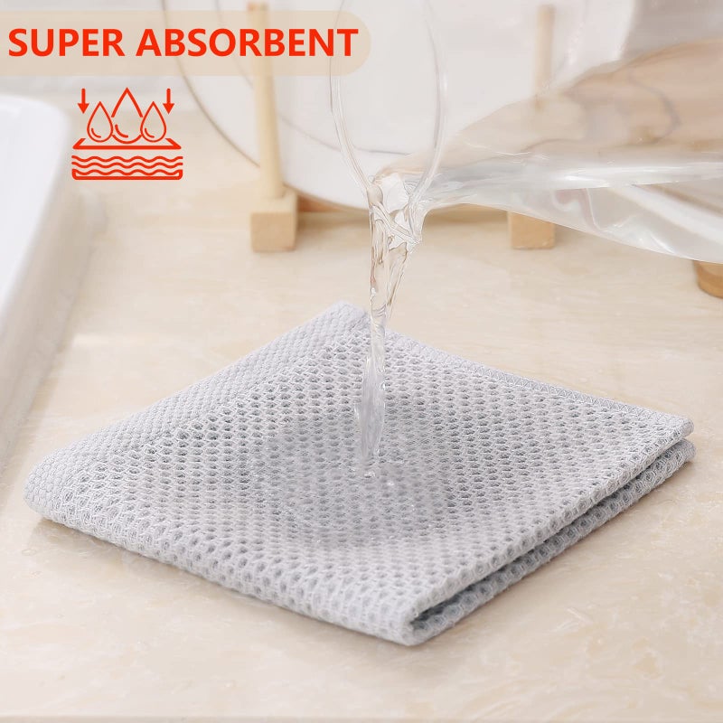 Kitinjoy 100% Cotton Kitchen Dish Cloths, 6 Pack Waffle Weave Ultra Soft Absorbent Dish Towels for Drying Dishes Quick Drying Kitchen Towels Dish Rags, 12 X 12 Inches, Light Grey - Image 3